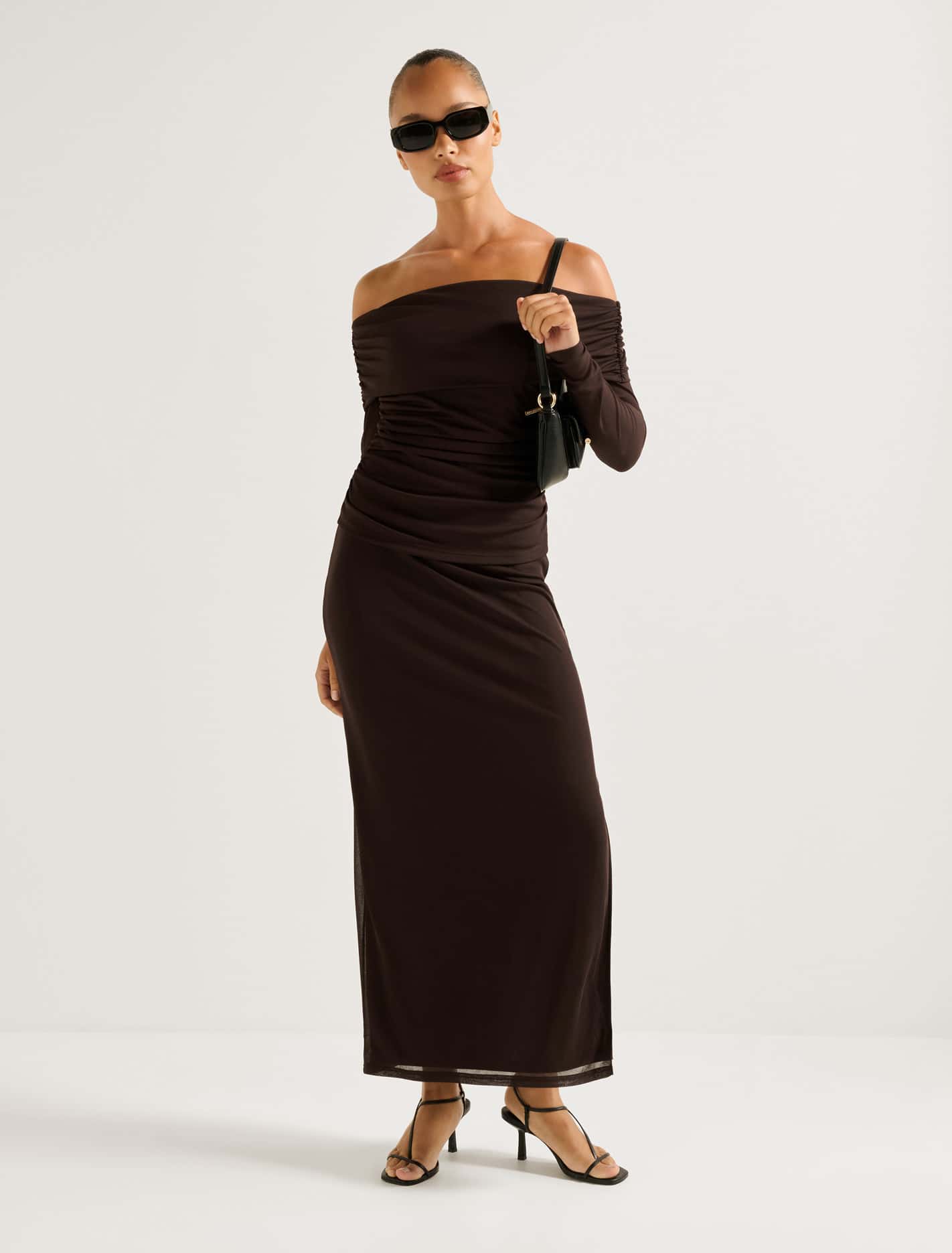 Mia Mesh Maxi Skirt Chocolate Co-ord