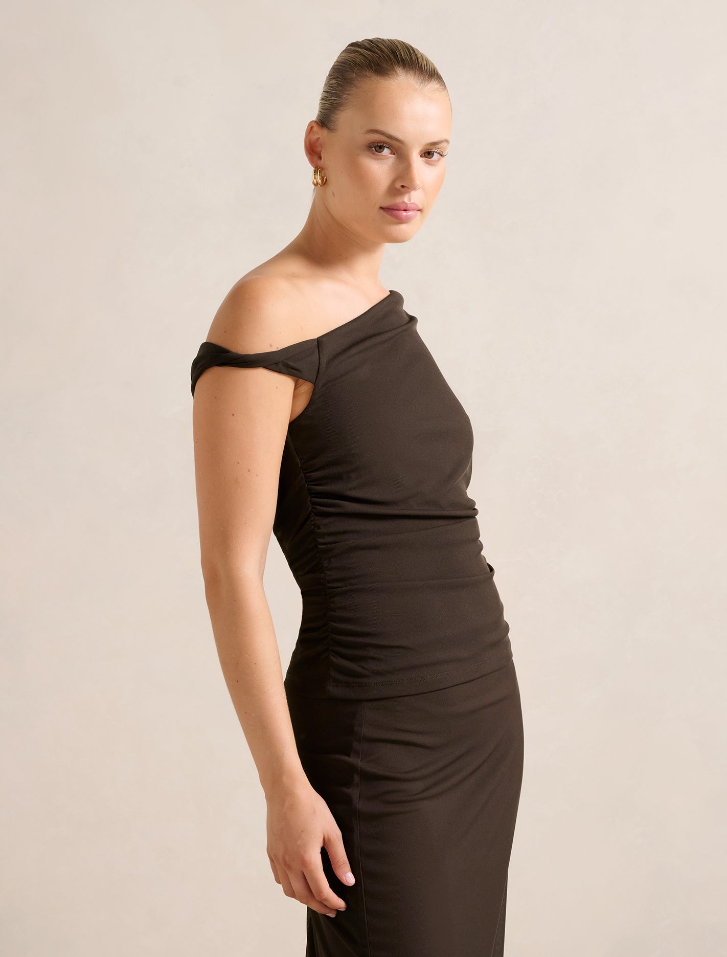 Mia Twist-Side Top Chocolate Co-ord