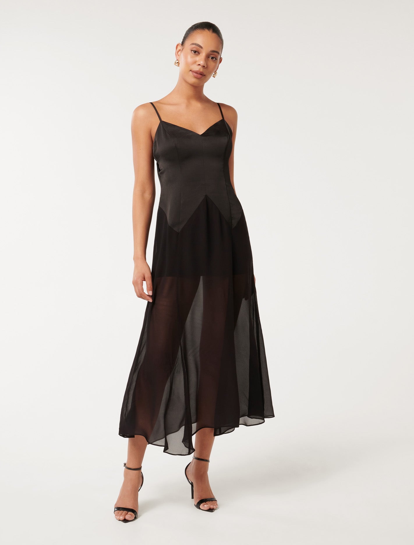 Scarlett Sheer-Skirt Maxi Dress Black