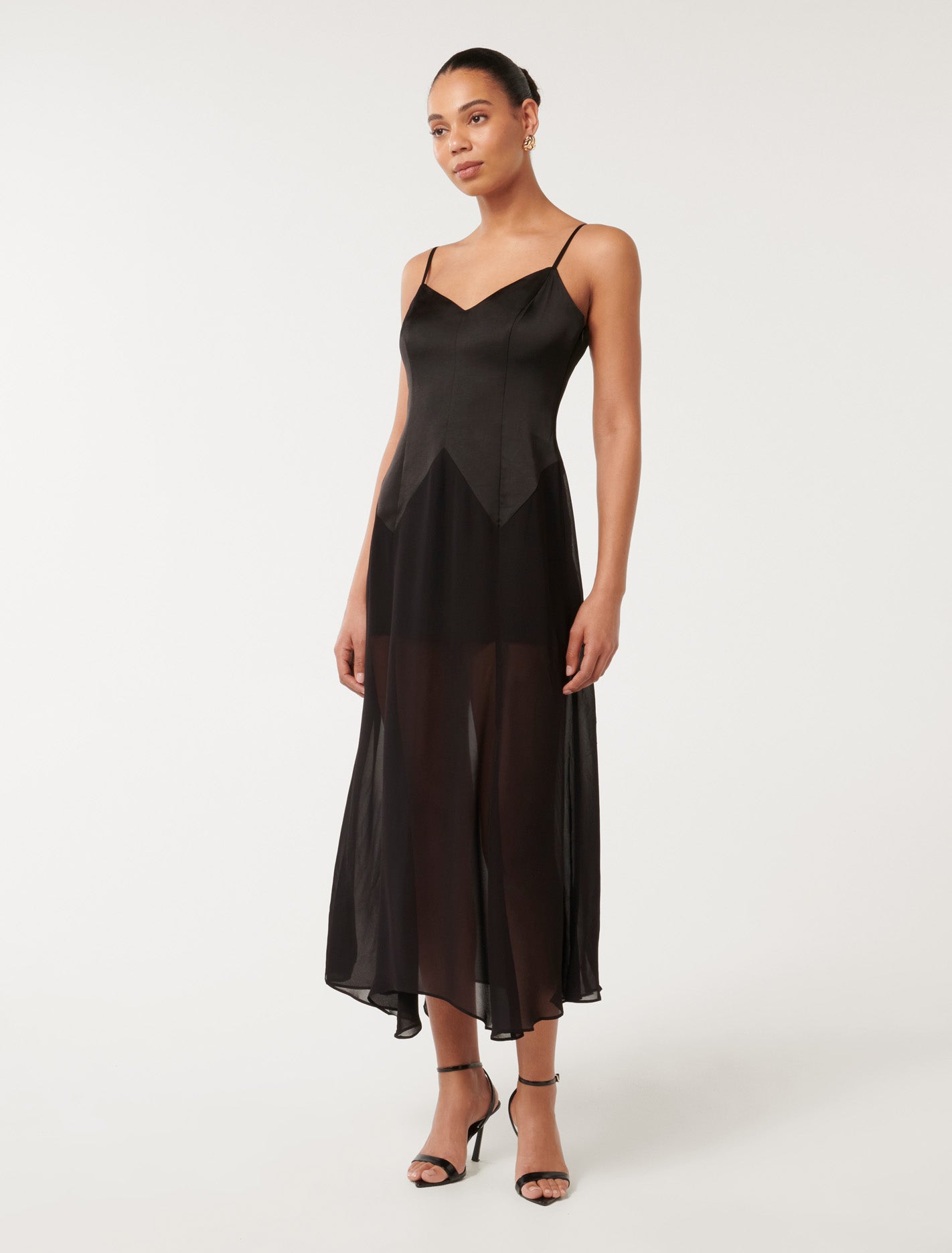 Scarlett Sheer-Skirt Maxi Dress Black