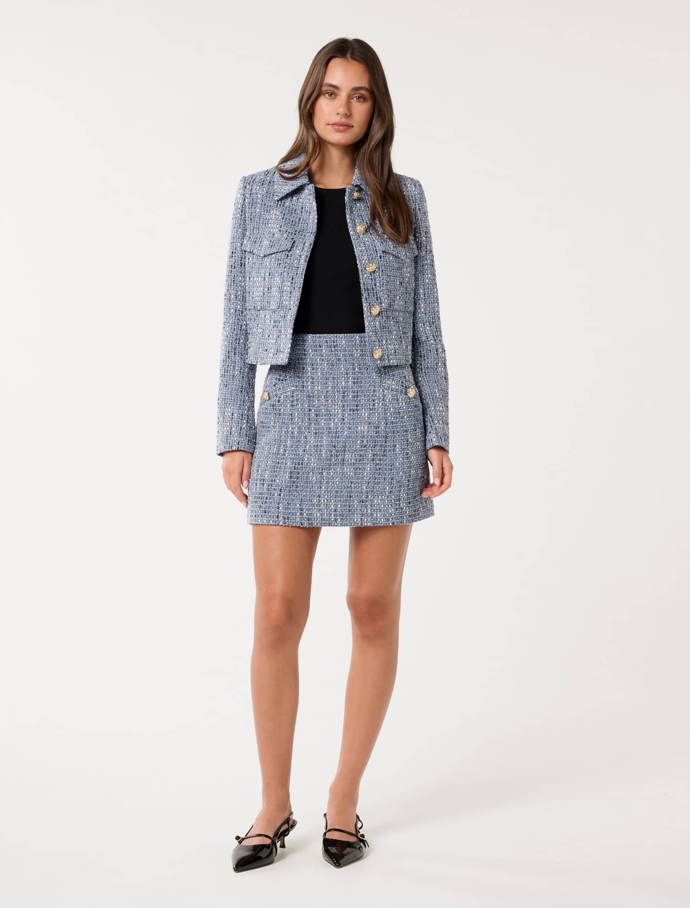 Marley Mini Skirt Blue Boucle Suit