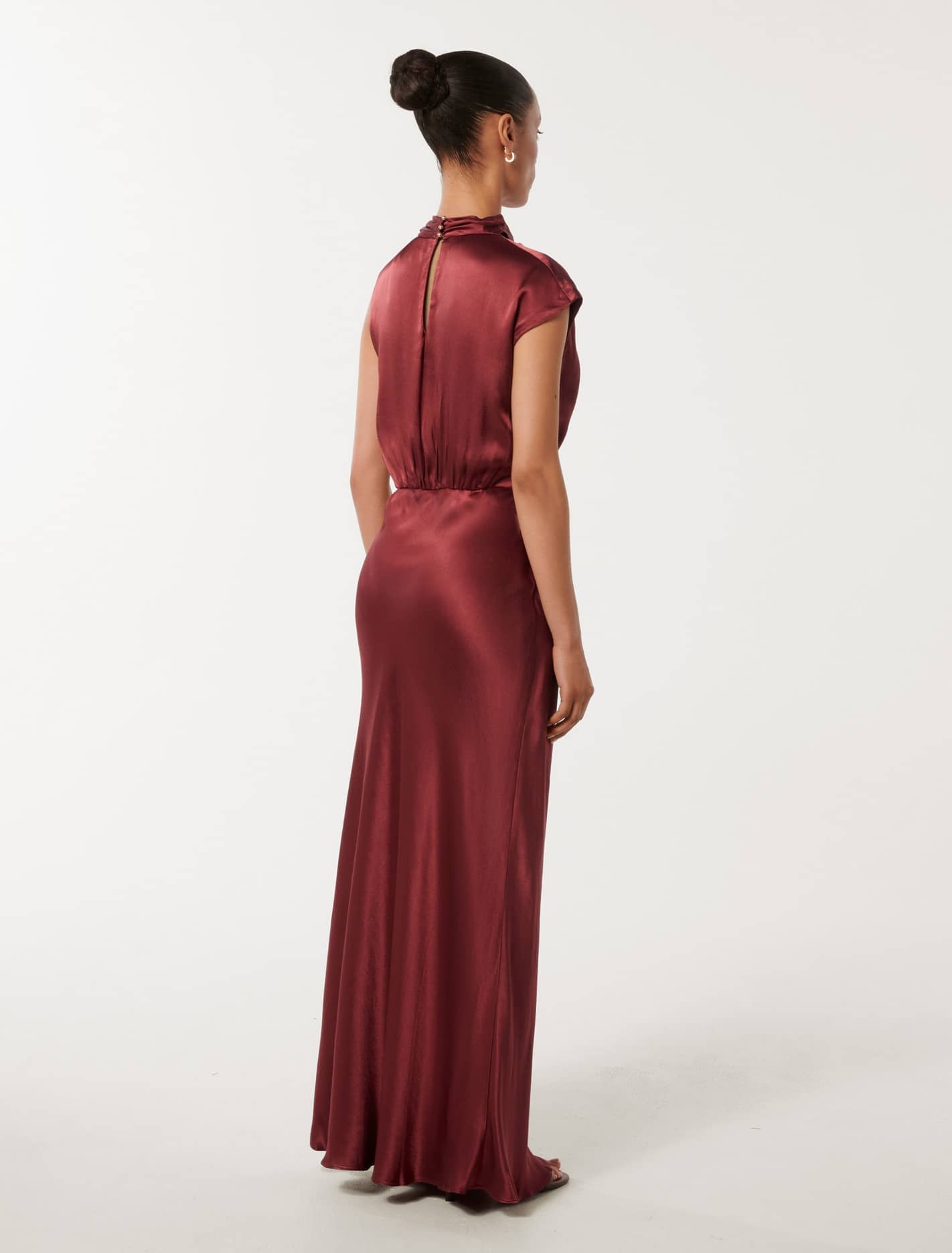 Sienna Petite High Neck Satin Midi Russet Brown