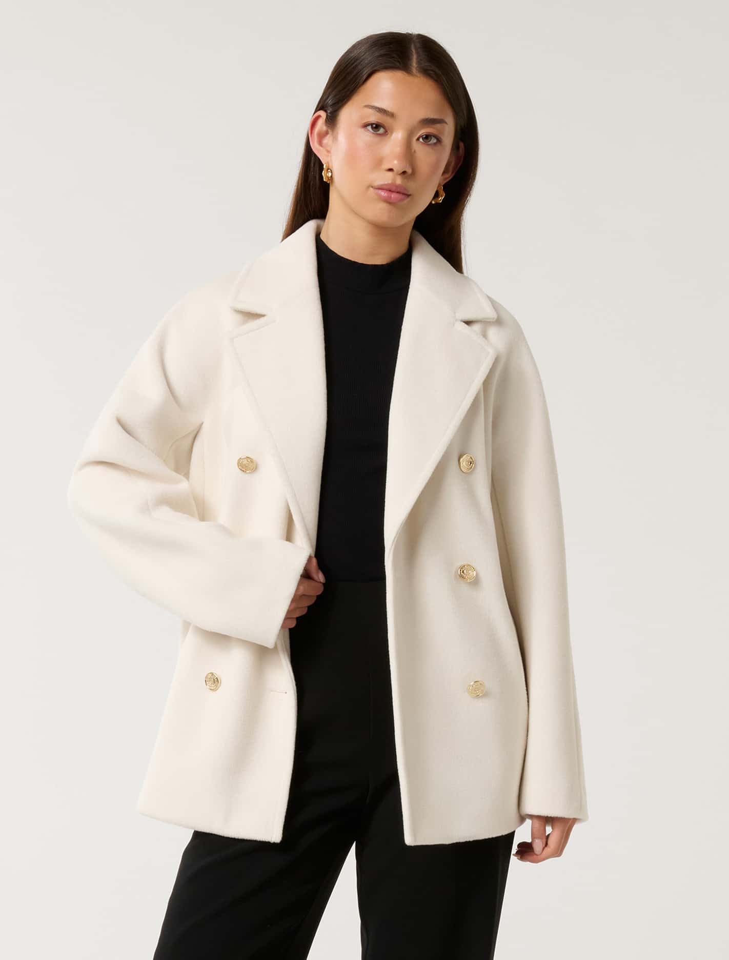 Bianca DB Mid Length Coat Cream