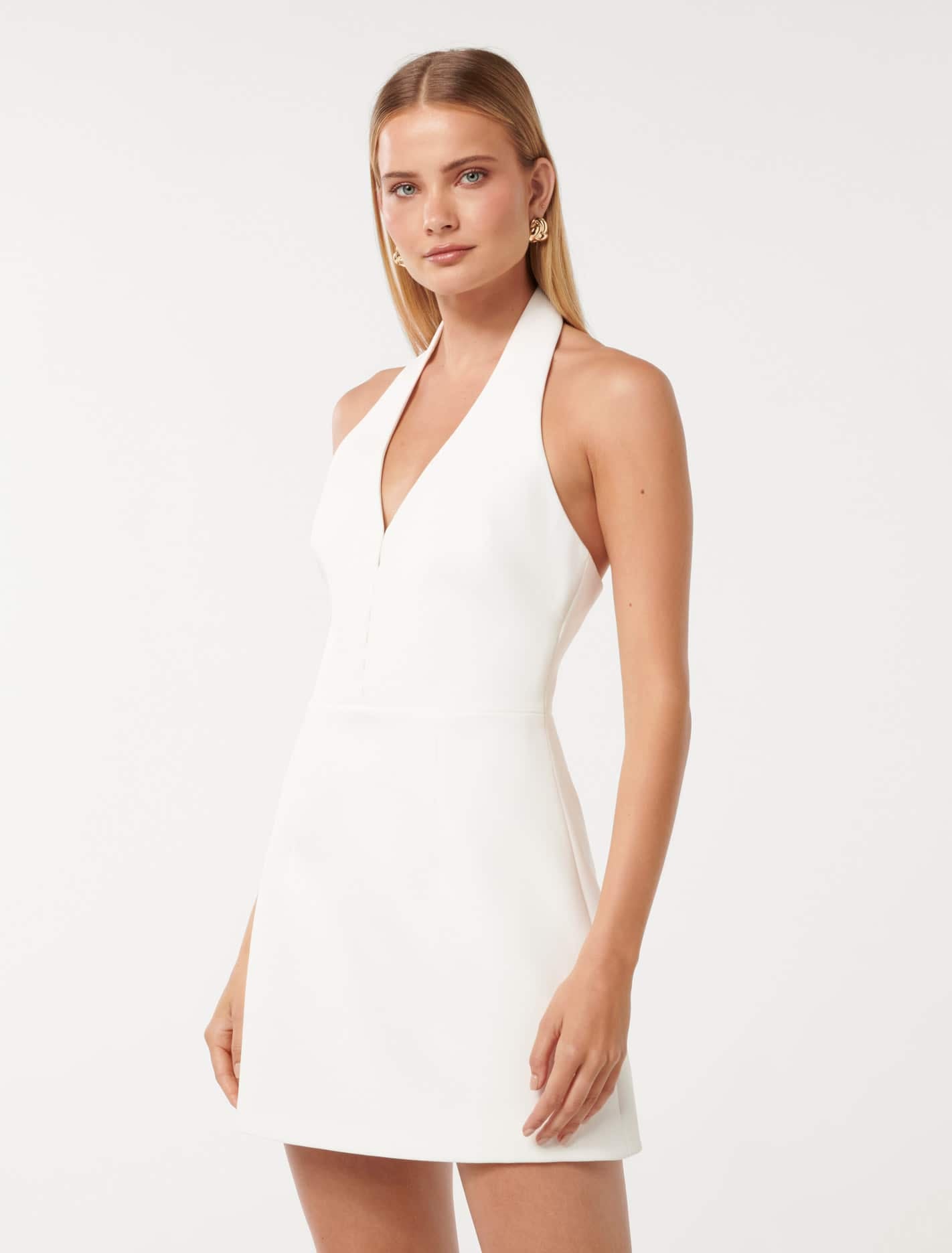 Ricki Halter Hook and Eye Mini Dress Porcelain