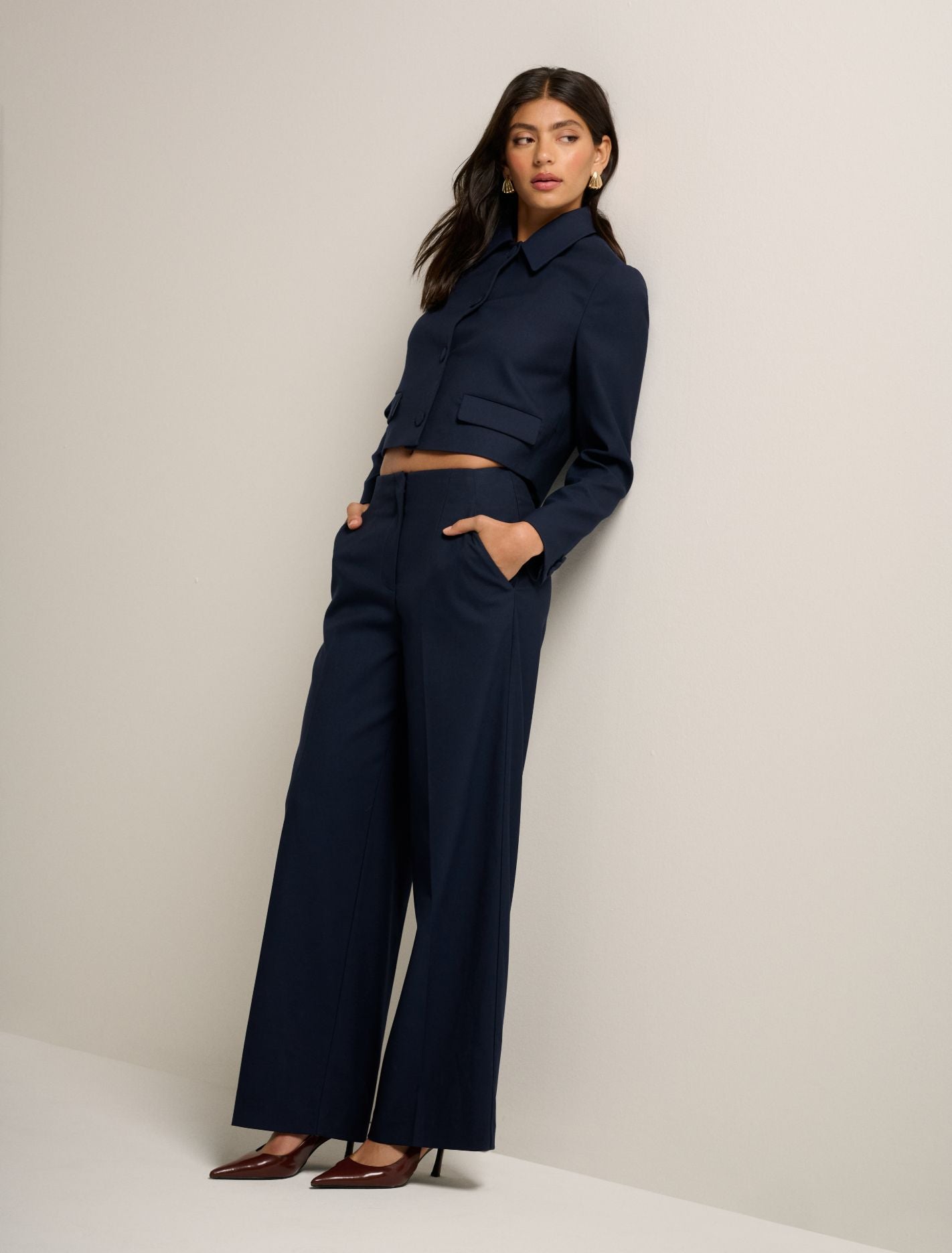 Tanya Cropped Top Collar Jacket Royal Navy Suit