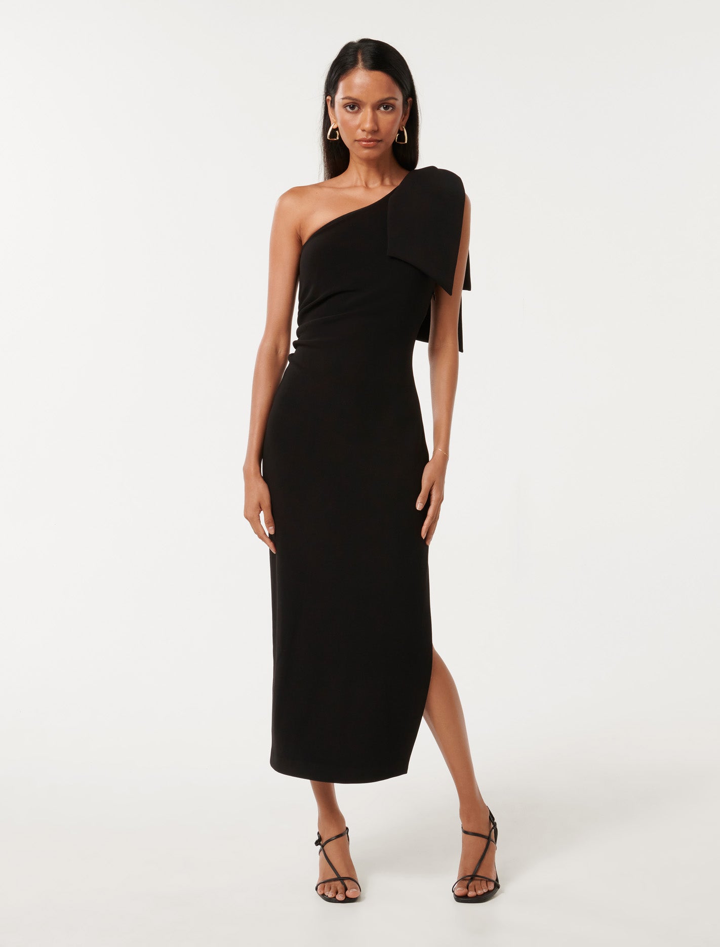 Jade Petite Bow Bodycon Midi Dress Black