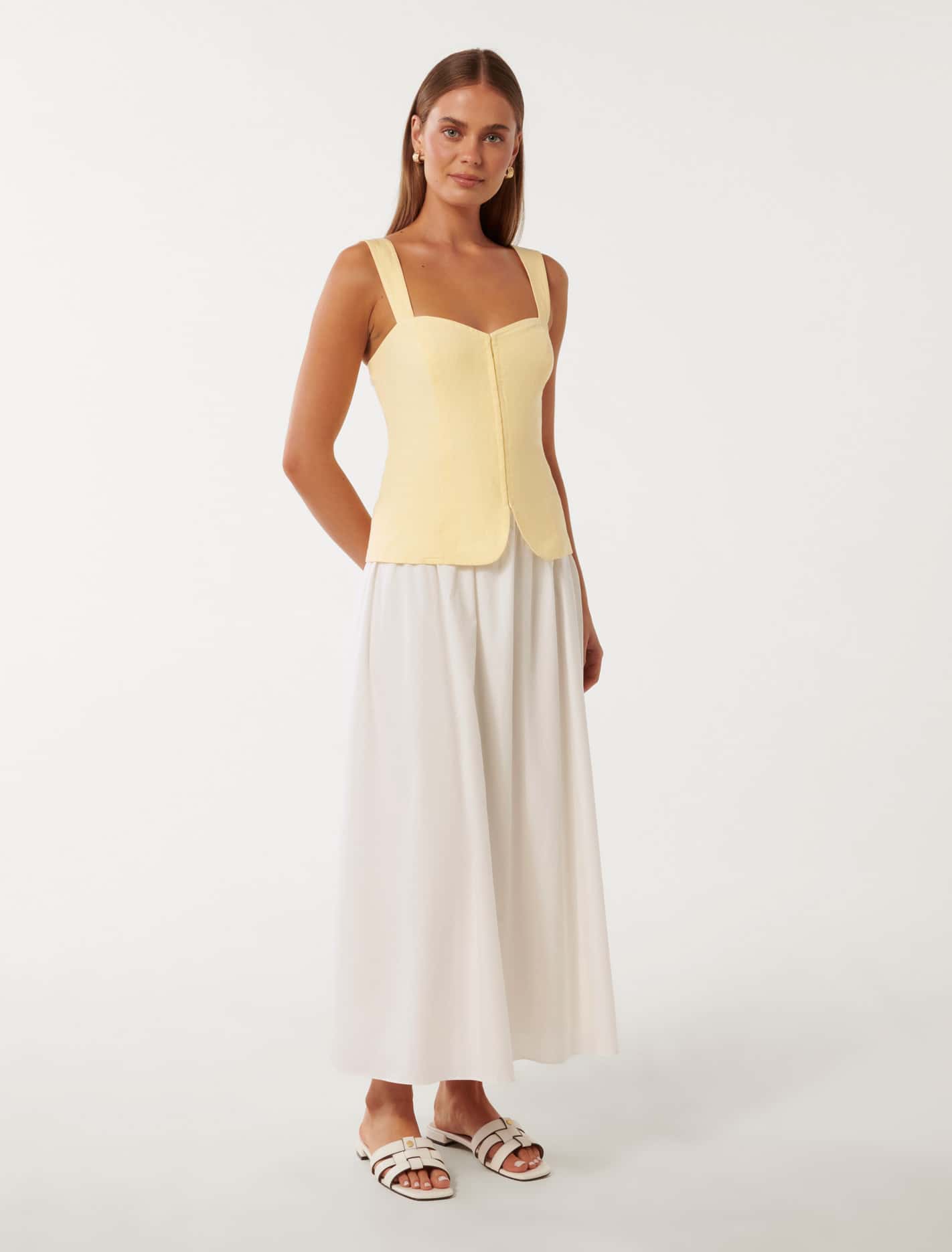 Carly Two-in-One Midi Dress Lemon/Porcelain