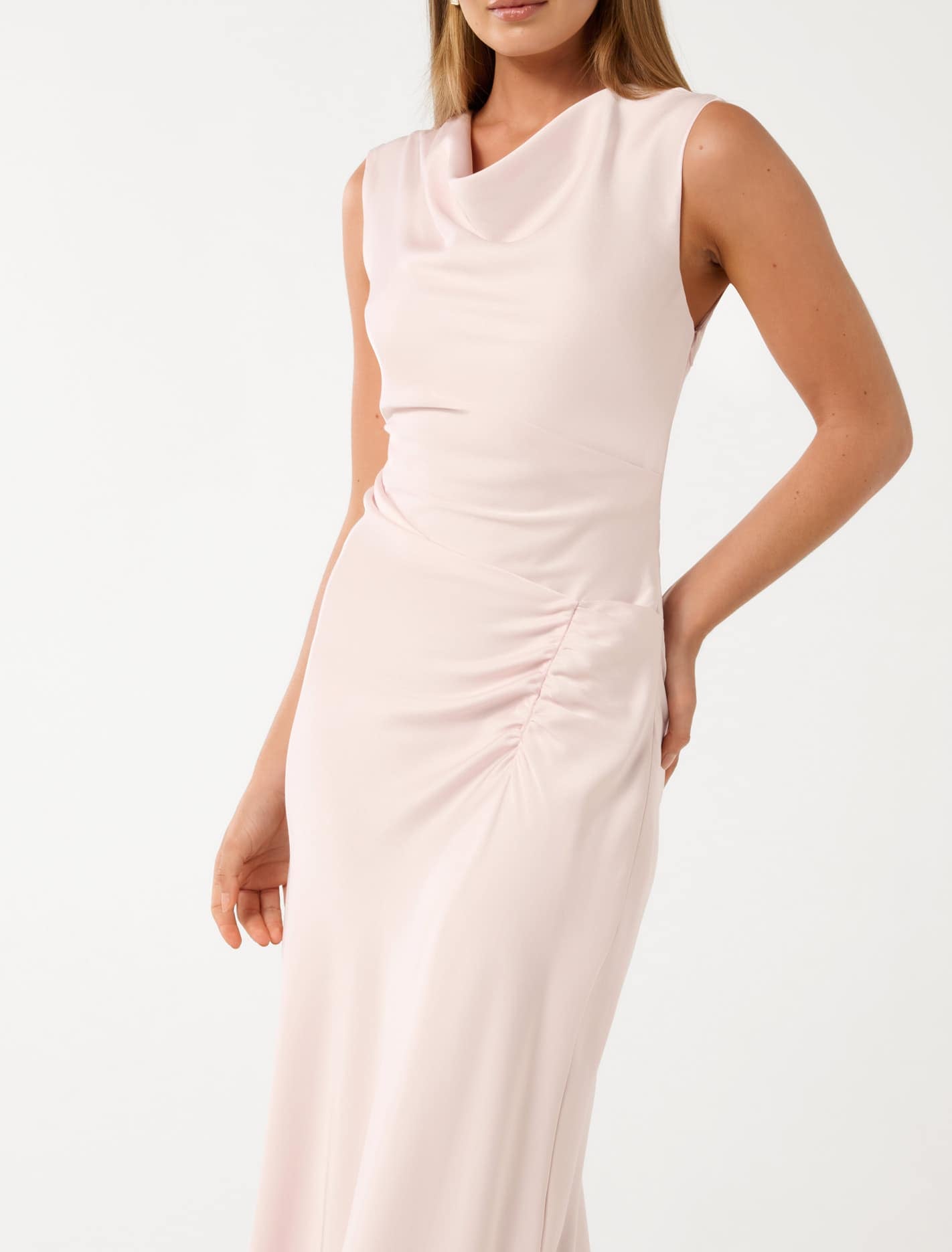 Ava Draped Satin Maxi Dress Barely Pink