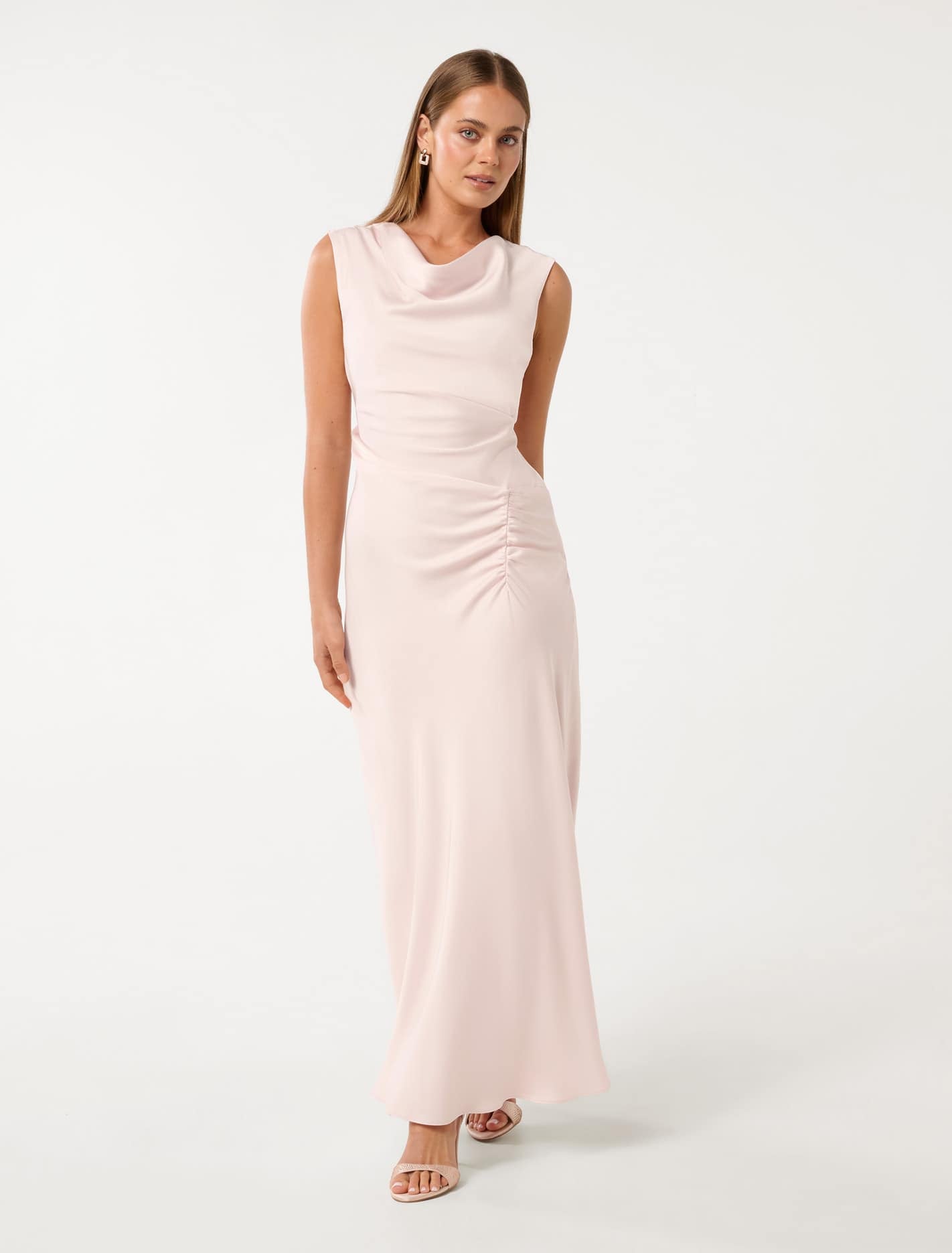 Ava Draped Satin Maxi Dress Barely Pink