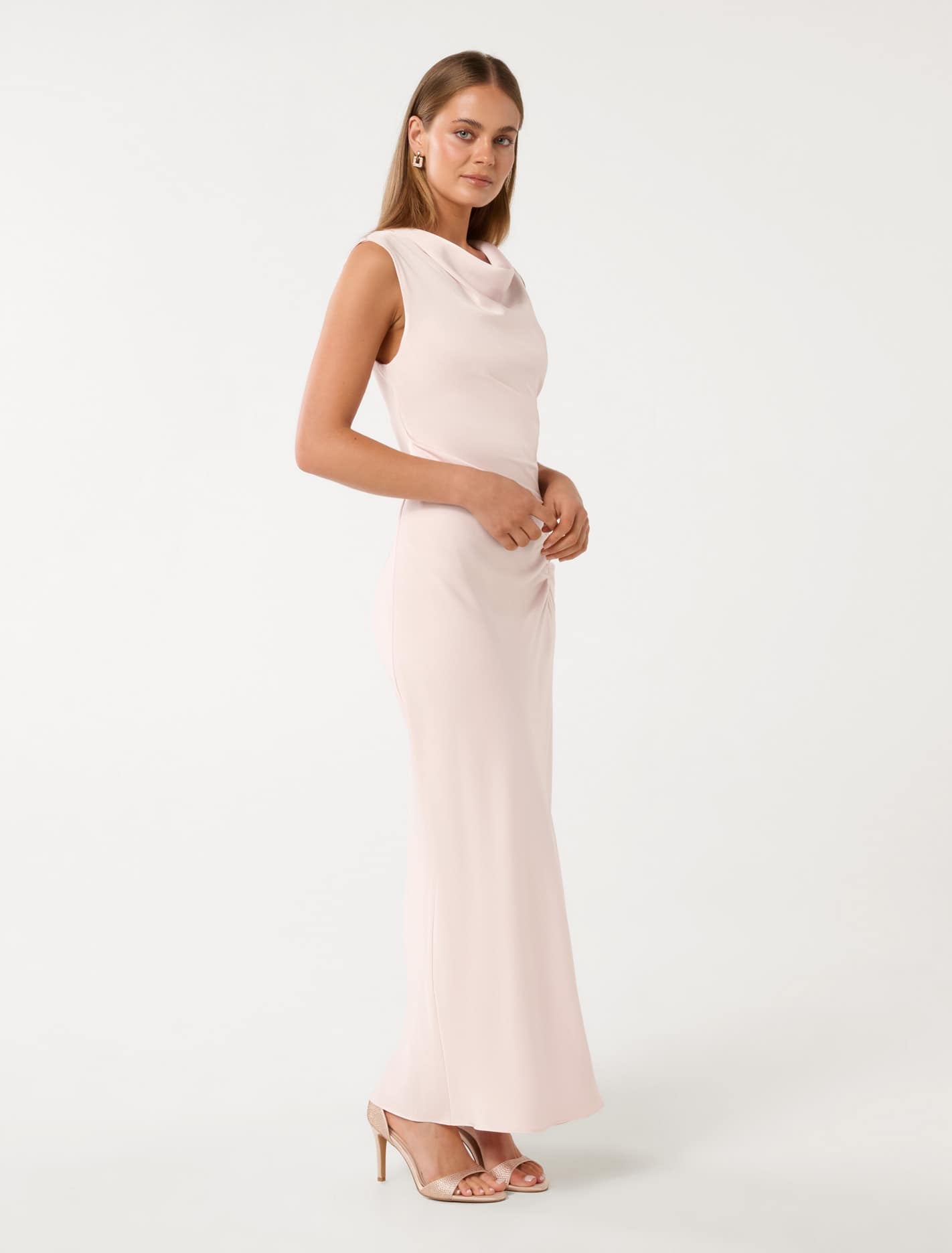 Ava Draped Satin Maxi Dress Barely Pink