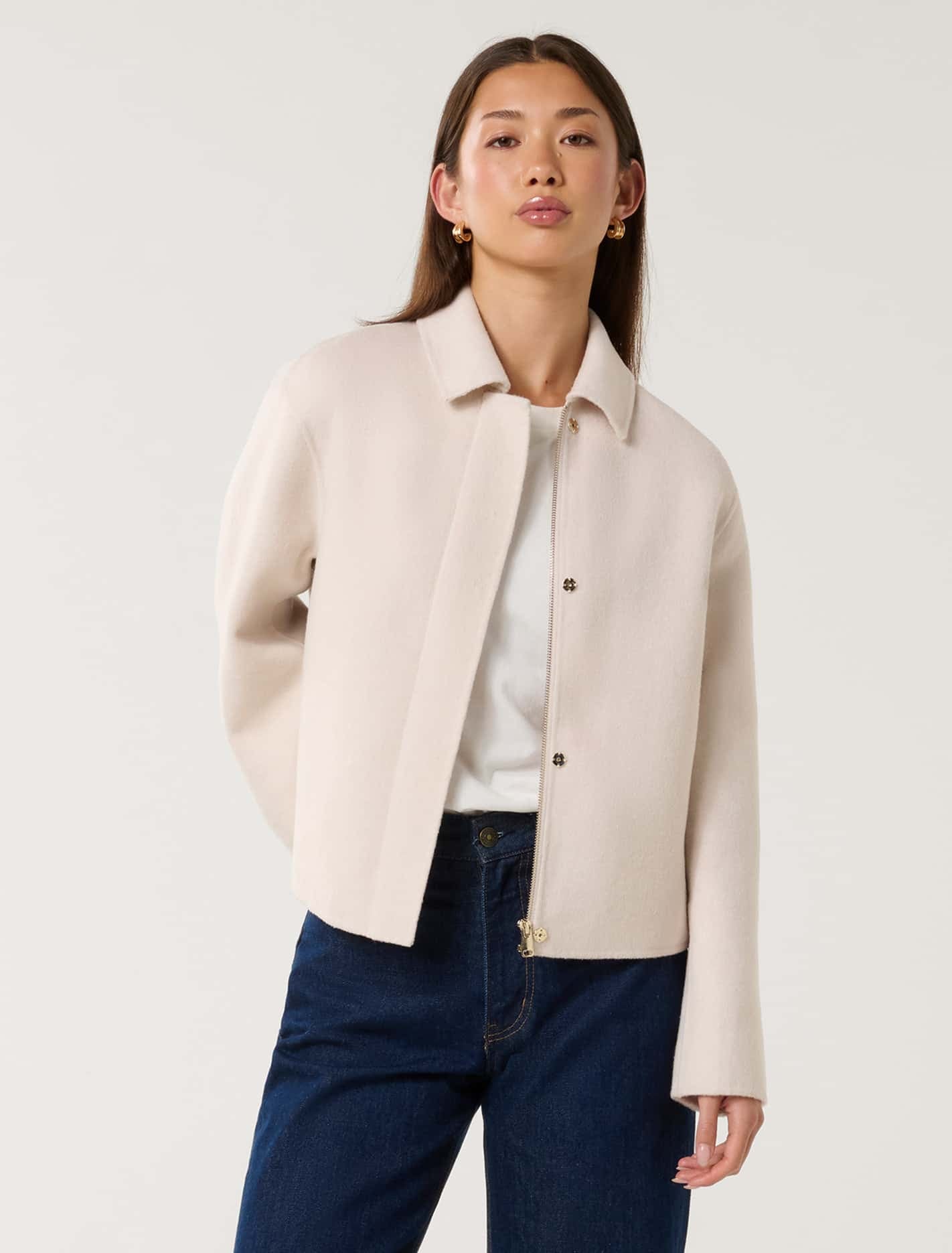 Eden Zip Through Felled Jacket Cream
