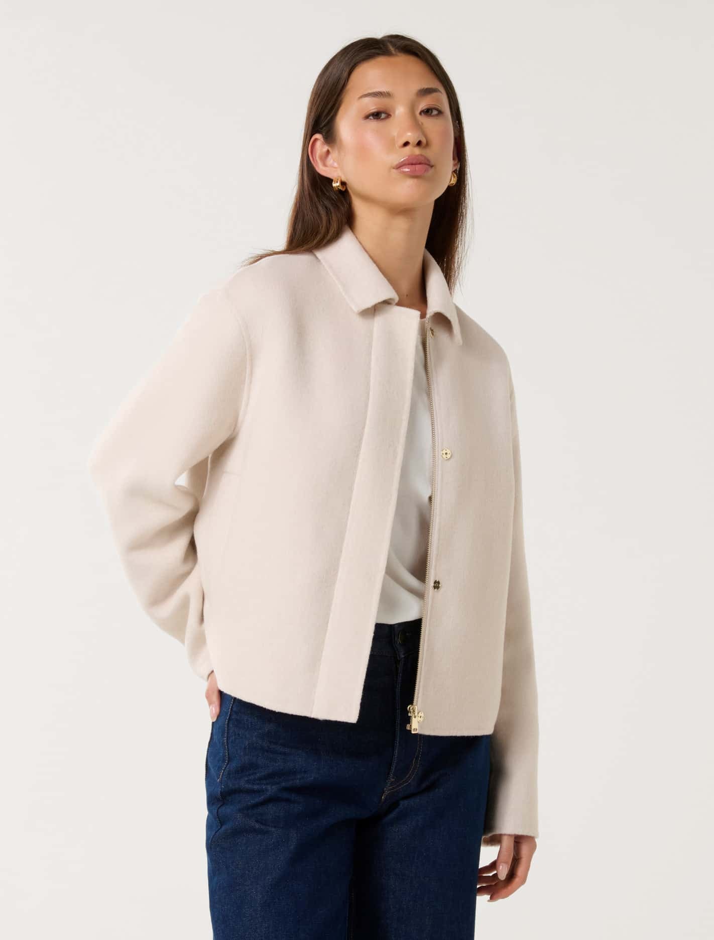 Eden Zip Through Felled Jacket Cream