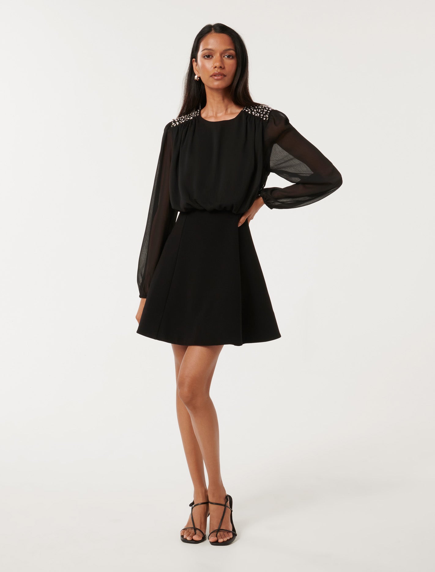 Nyla Diamante Trim Mini Dress Black
