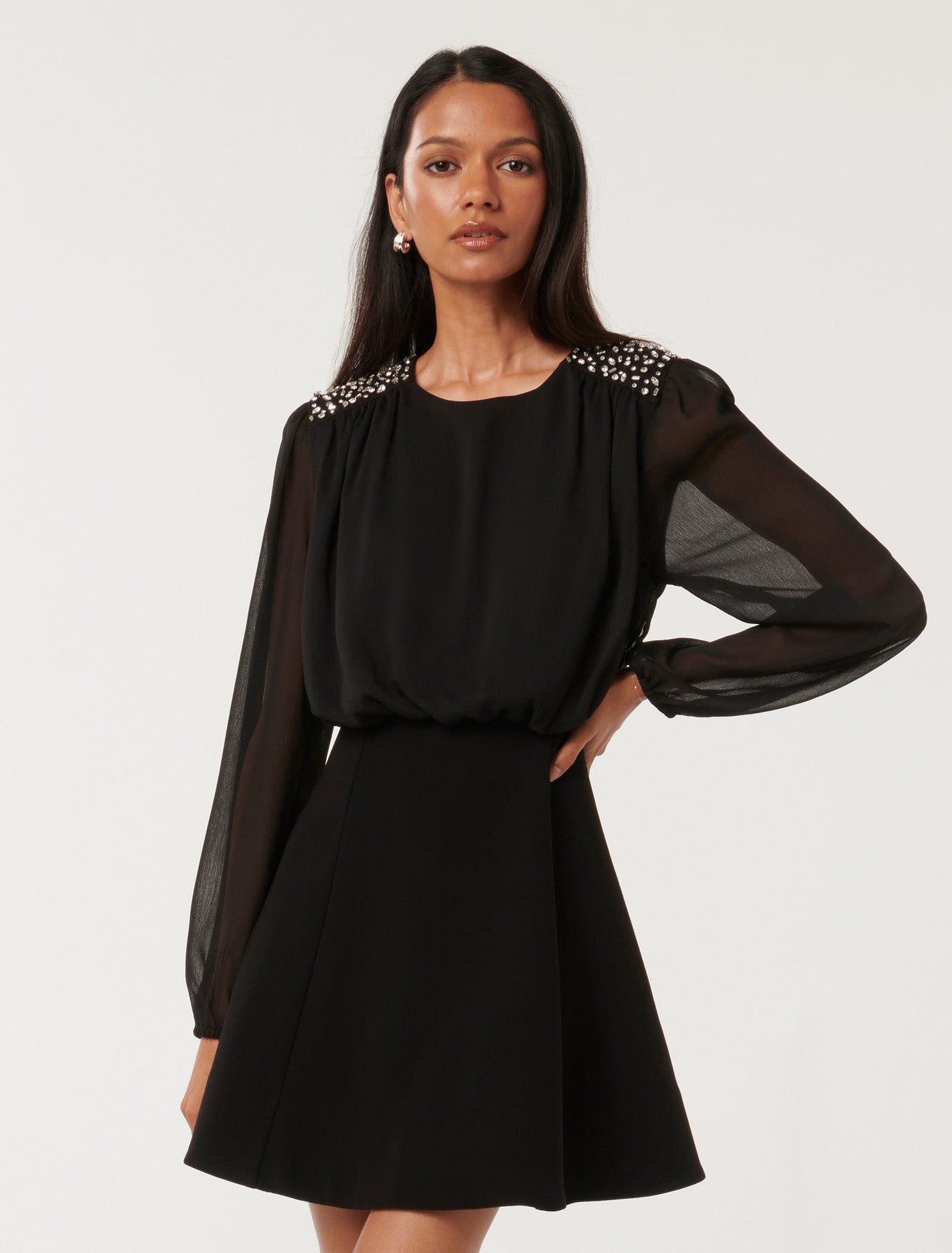 Nyla Diamante Trim Mini Dress Black