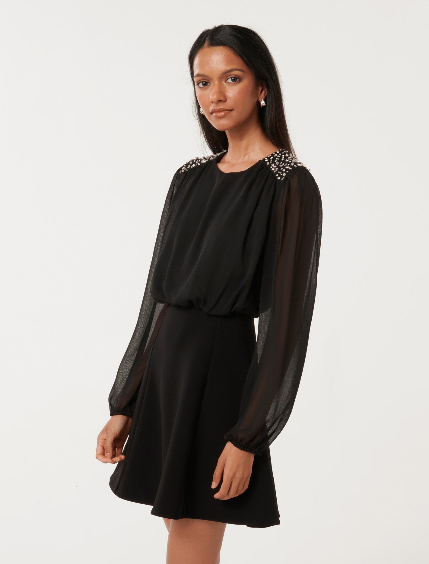 Nyla Diamante Trim Mini Dress Black