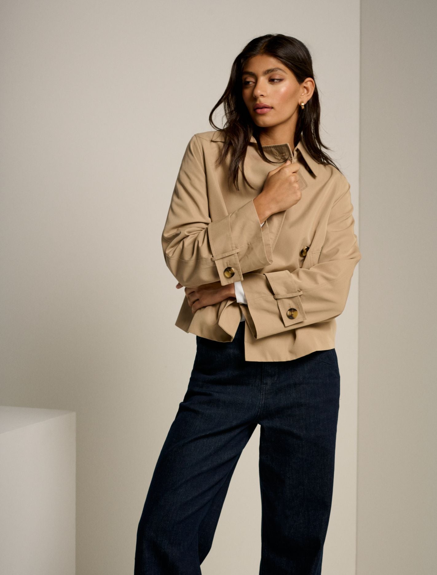 Ebony Cropped Trench Coat Camel