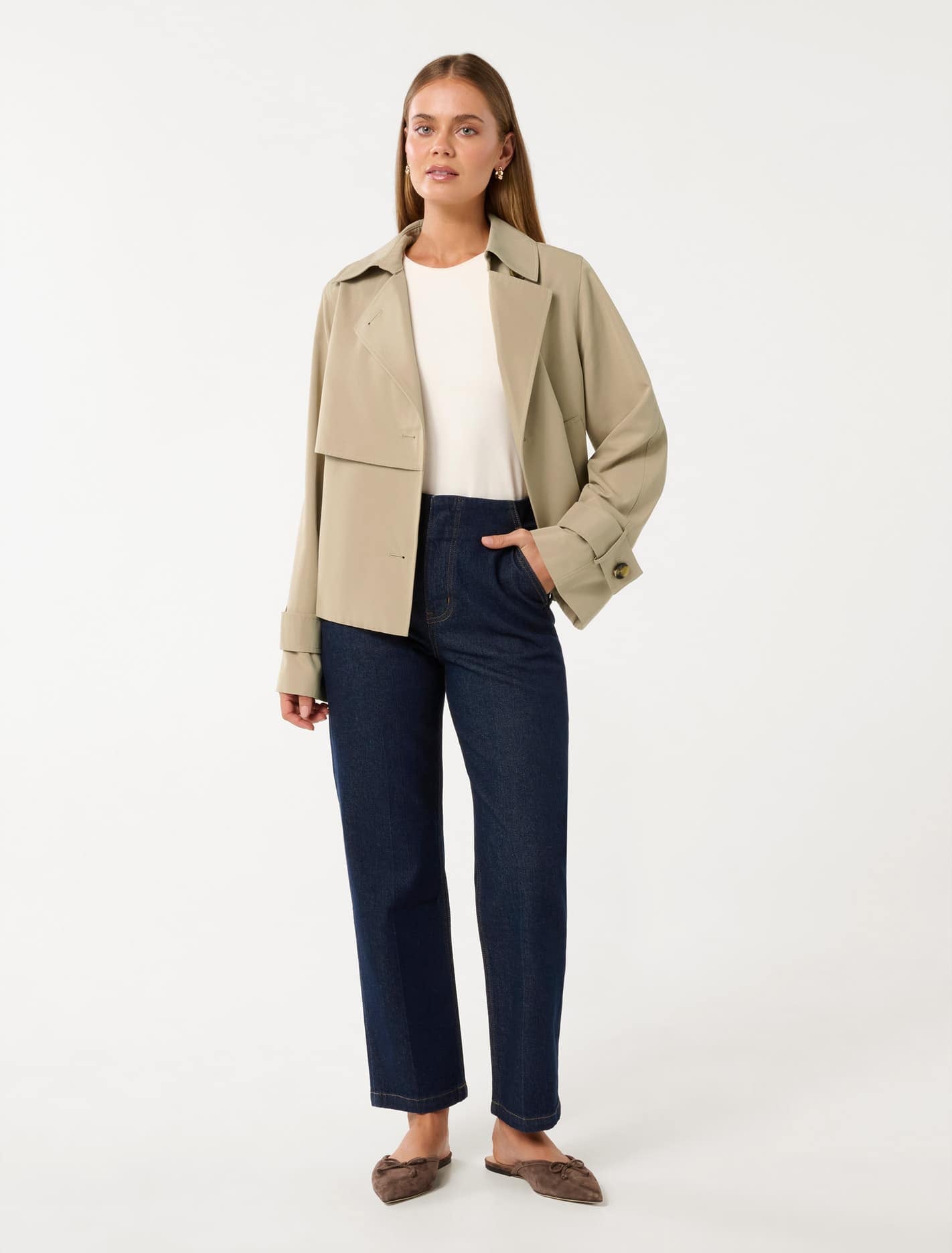 Ebony Cropped Trench Coat Camel