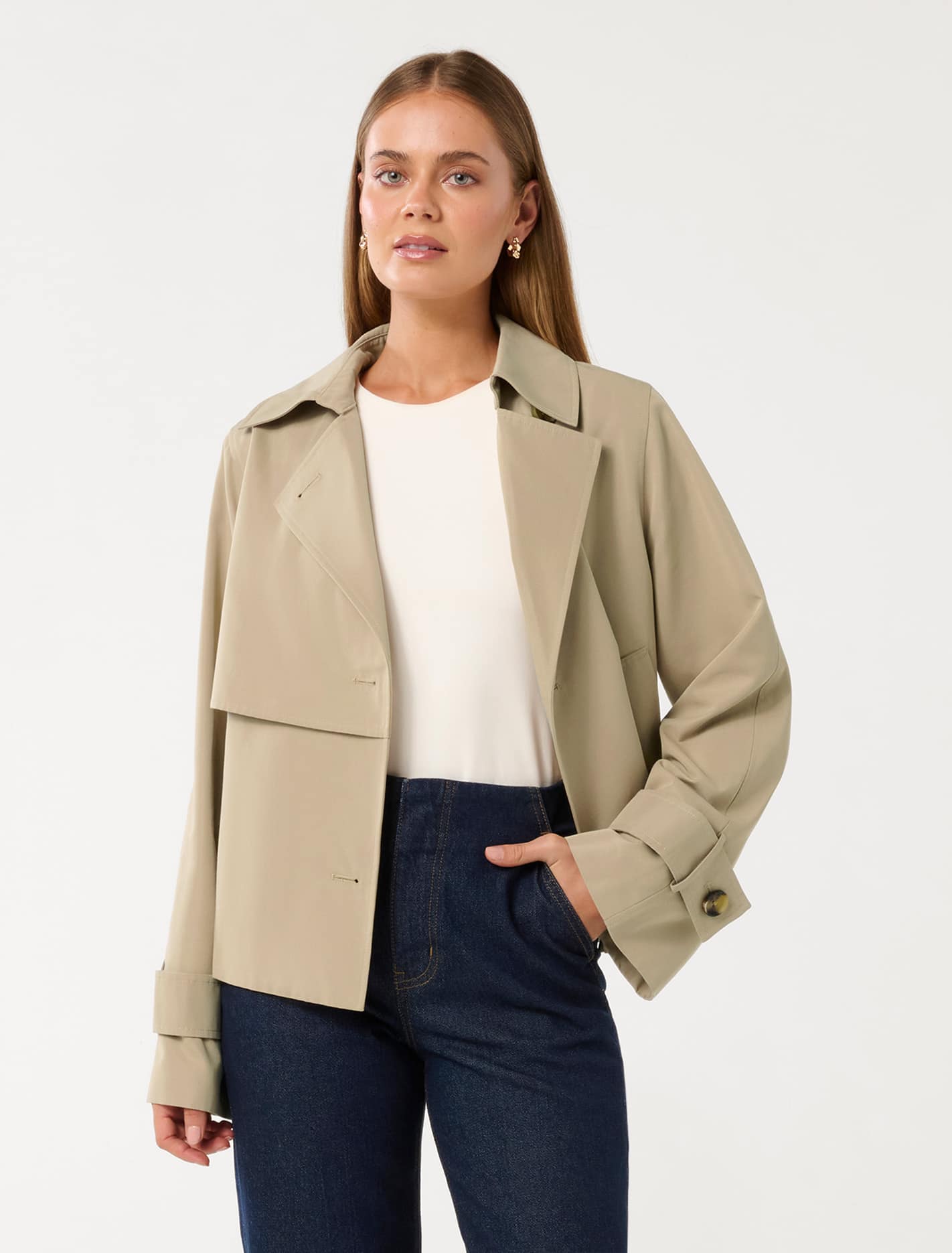 Ebony Cropped Trench Coat Camel