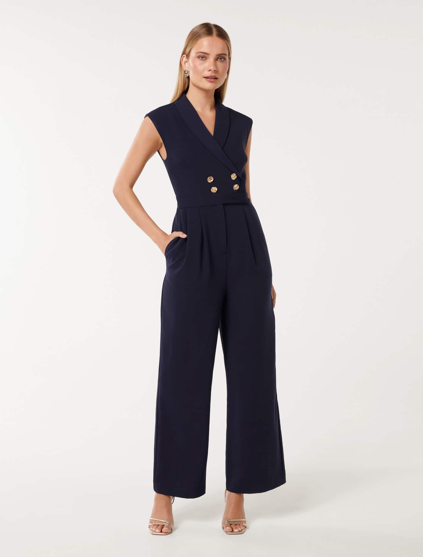 Jacey Sleeveless Tux Jumpsuit Navy