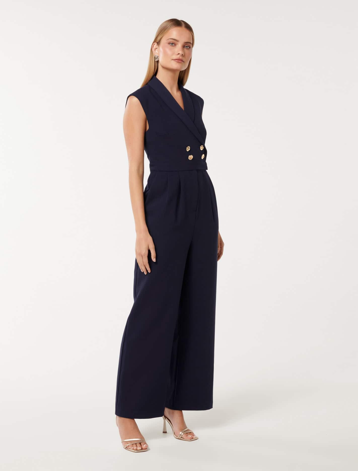 Jacey Sleeveless Tux Jumpsuit Navy