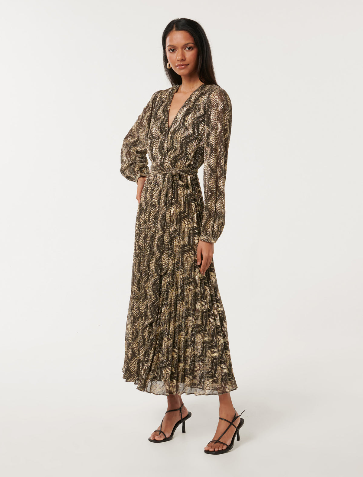 Tyler Petite Plisse Midi Dress Bronze Foil