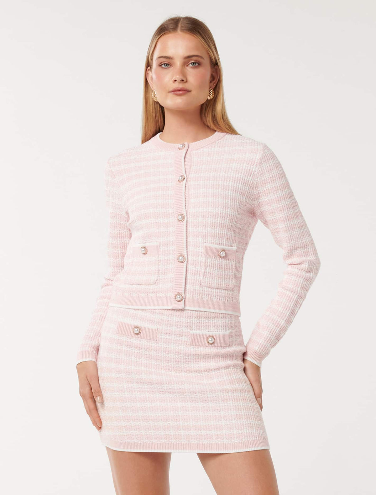 Louise Bouclé Knit Cardigan Soft Pink