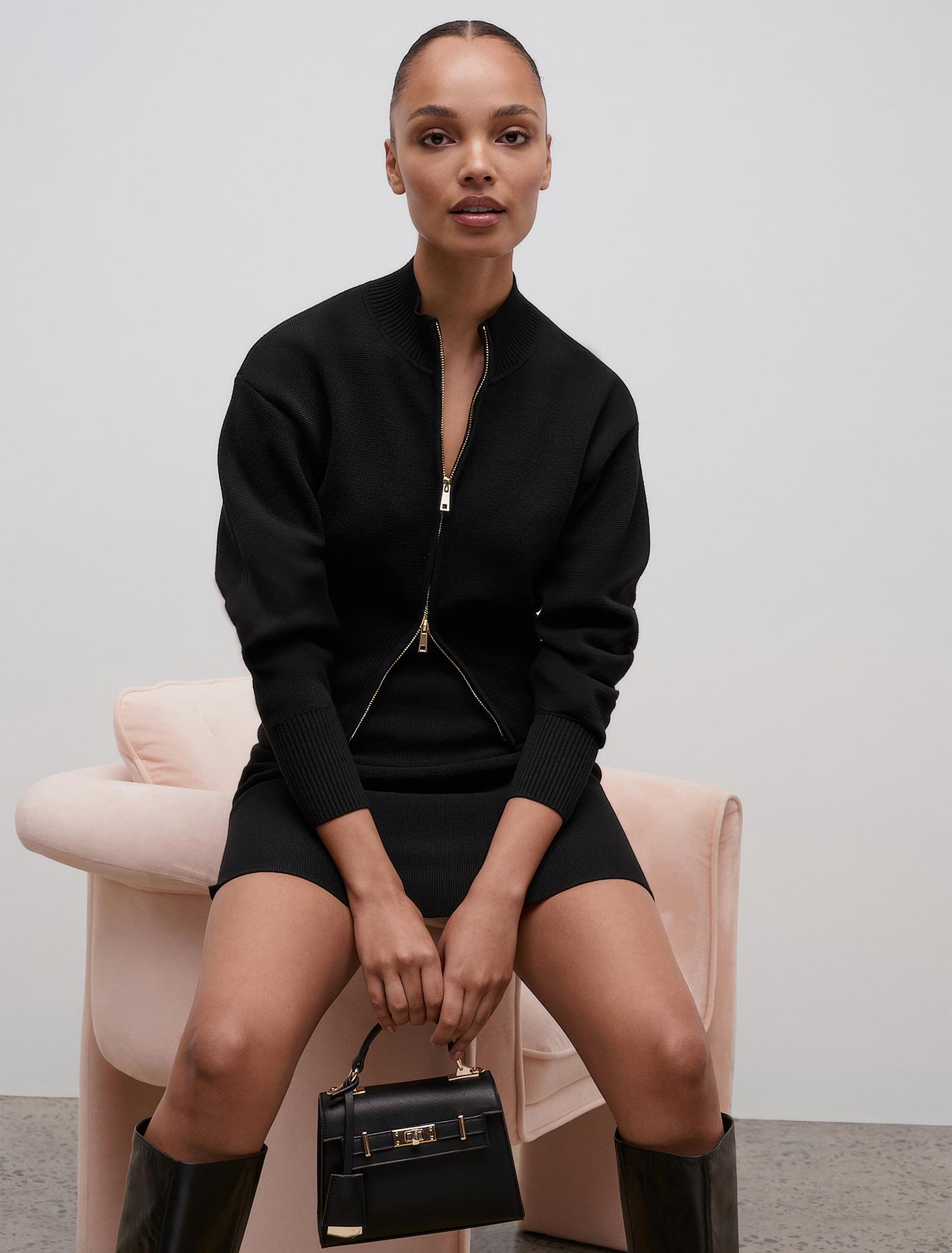 Tia Zip Co-ord Cardigan Black