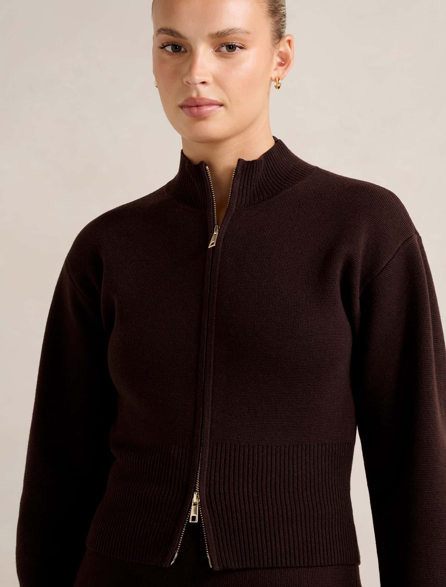 Tia Zip Co Ord Cardigan Chocolate