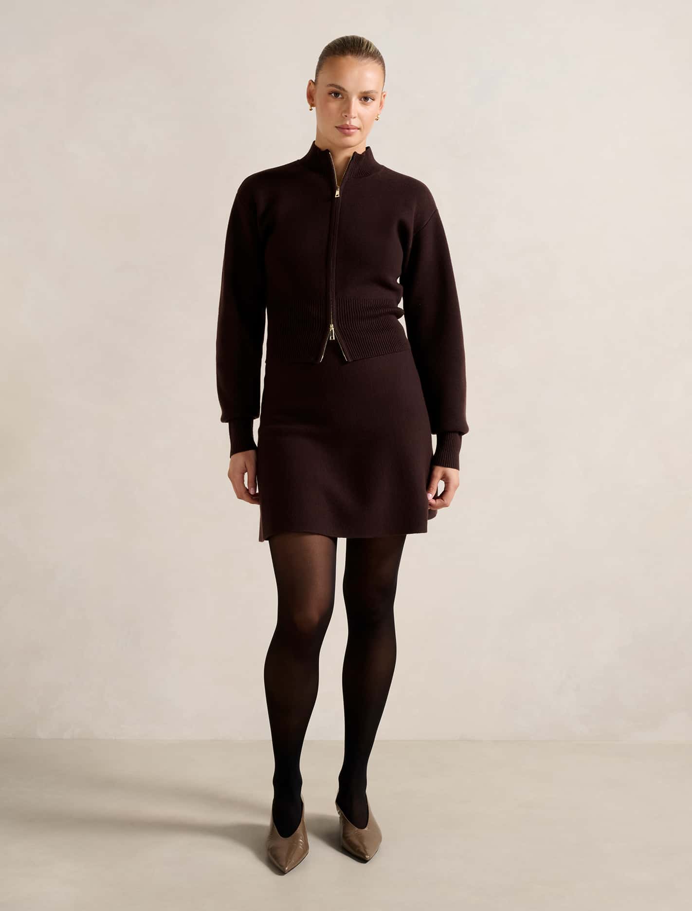 Tia Zip Co Ord Cardigan Chocolate