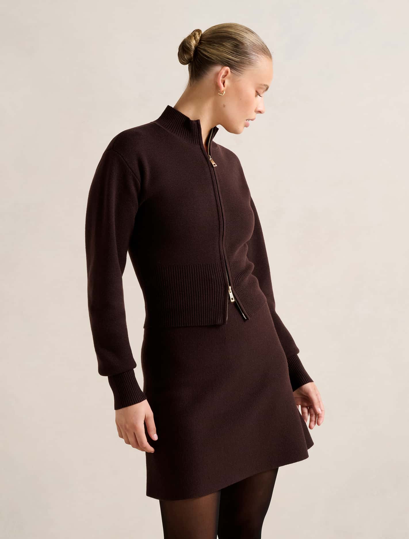 Tia Zip Co Ord Cardigan Chocolate