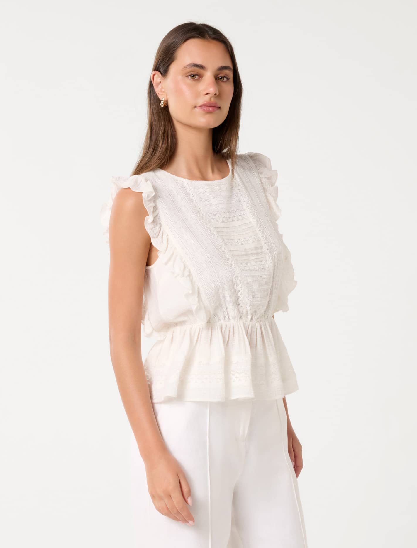 Rose Ruffle Sleeve Top Porcelain