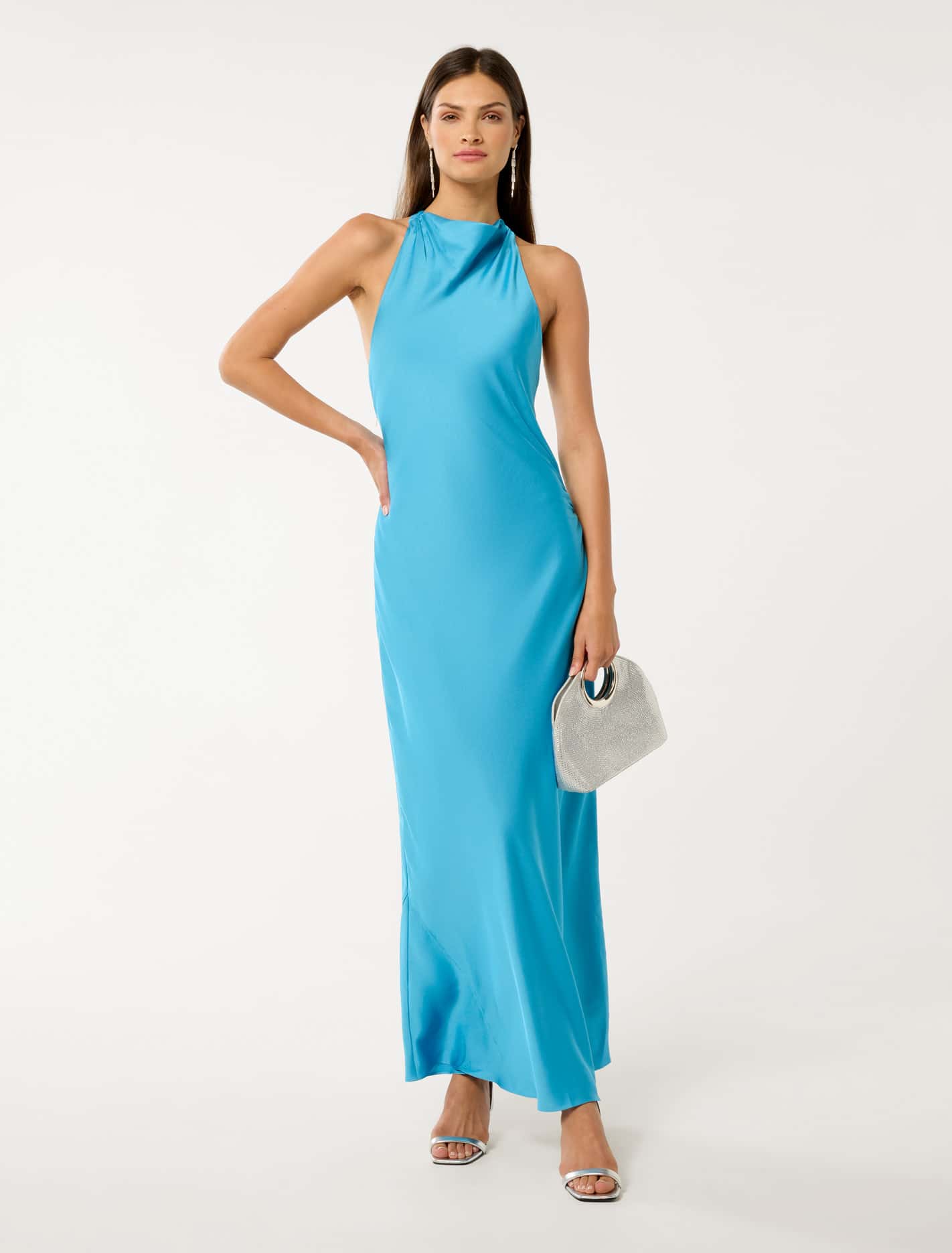 Audrey Satin Backless Maxi Horizon Blue