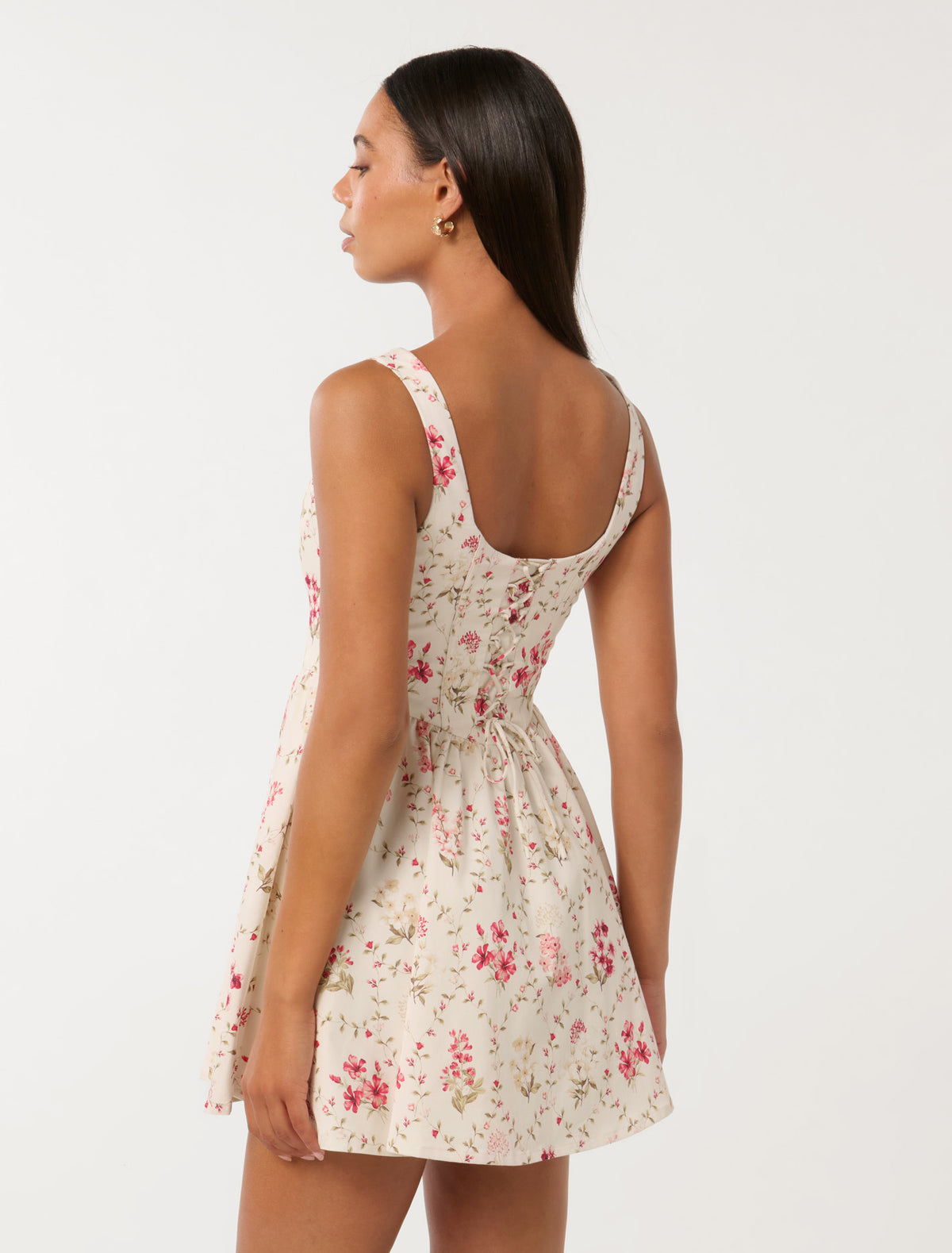 Brielle Printed Lace Up Mini Dress Garden Trellis