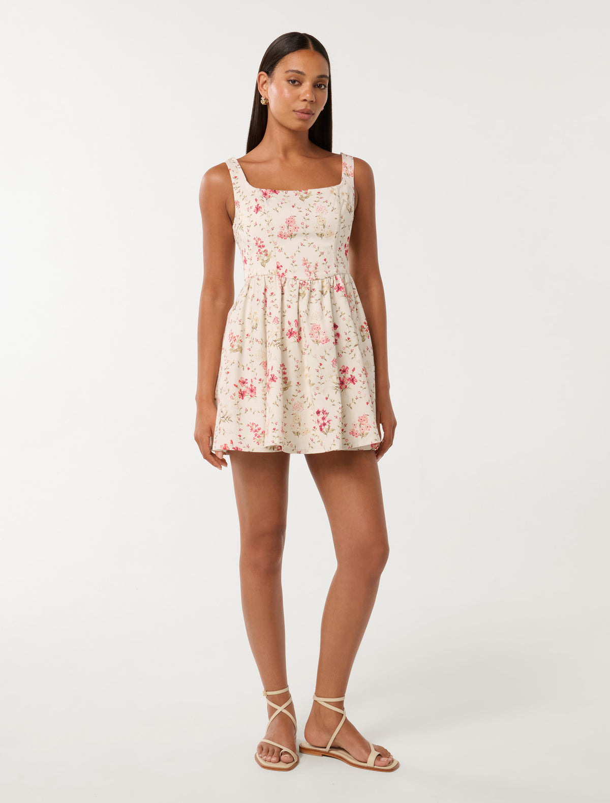 Brielle Printed Lace Up Mini Dress Garden Trellis
