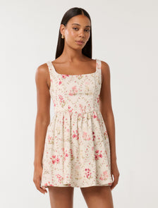 Brielle Printed Lace Up Mini Dress Garden Trellis