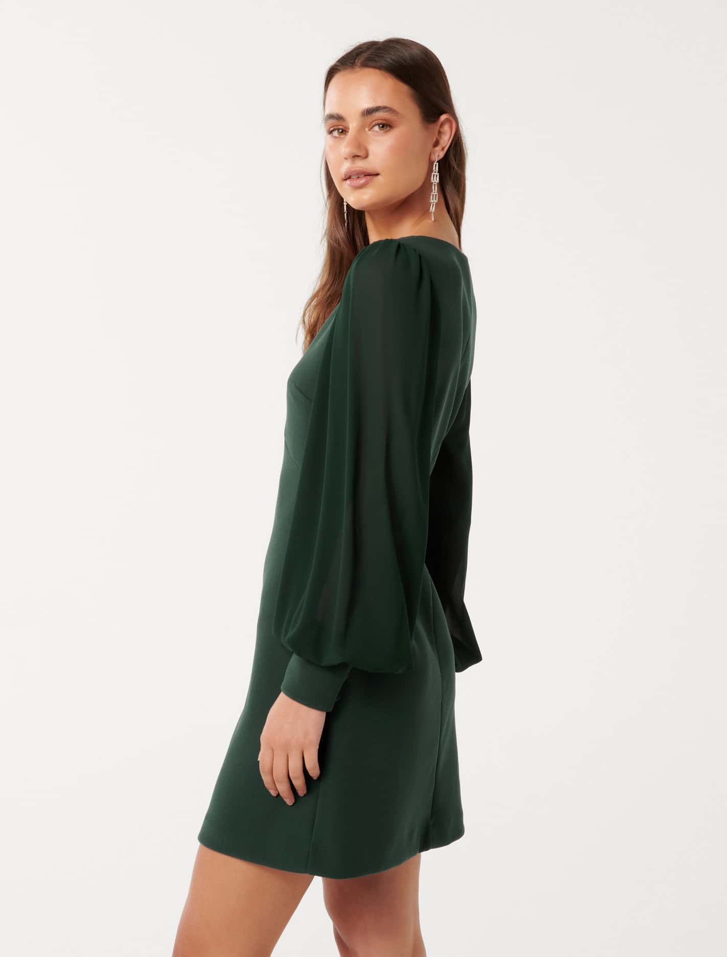 Adelaide V Neck Mini Dress Dark Green