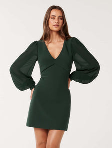 Adelaide V Neck Mini Dress Dark Green