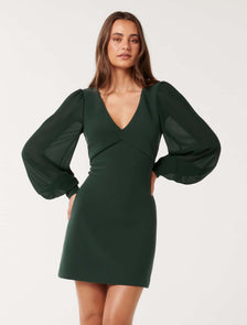 Adelaide V Neck Mini Dress Dark Green