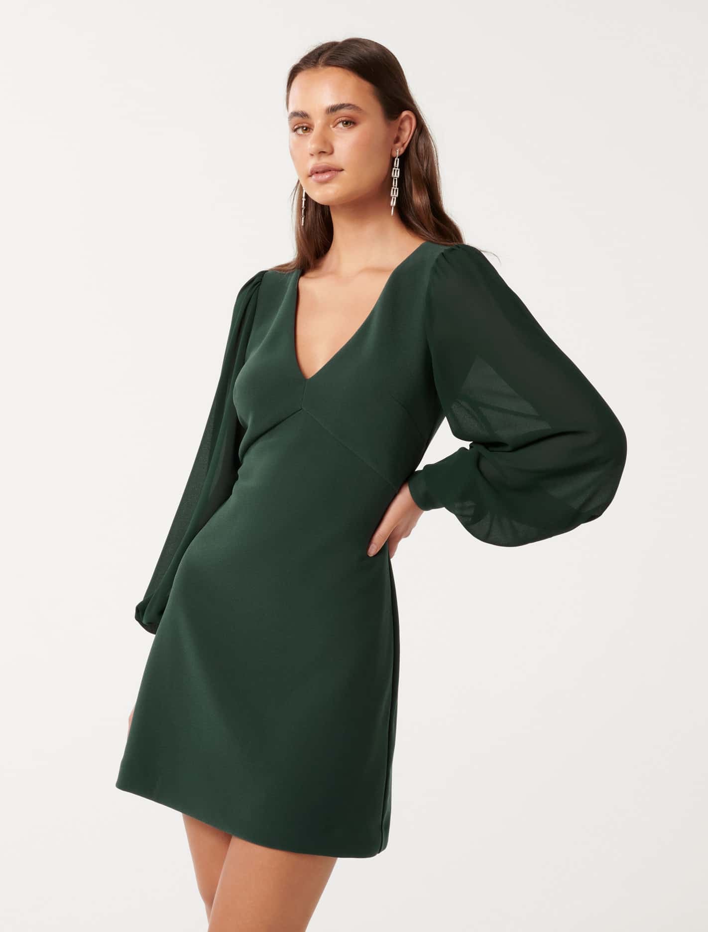 Adelaide V Neck Mini Dress Dark Green