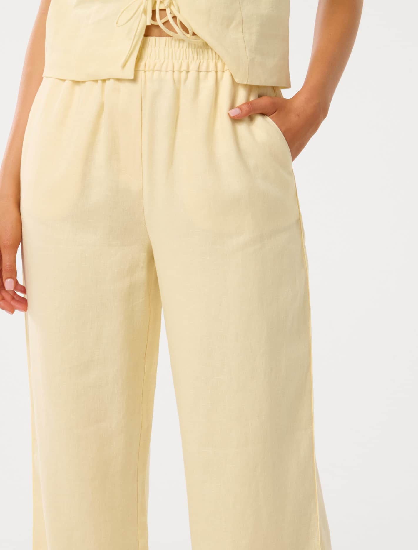 Eva Linen Straight Leg Pant Lemon Drop Co-ord