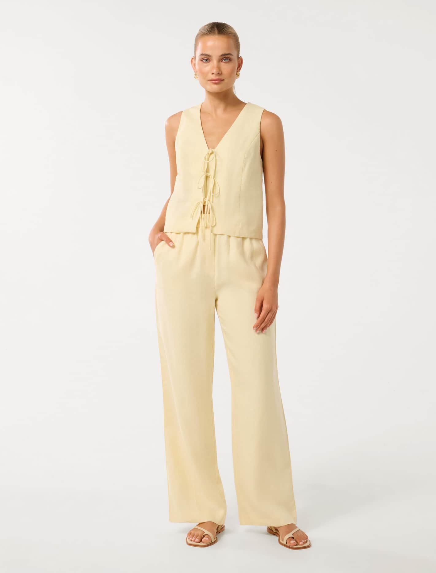 Eva Linen Straight Leg Pant Lemon Drop Co-ord