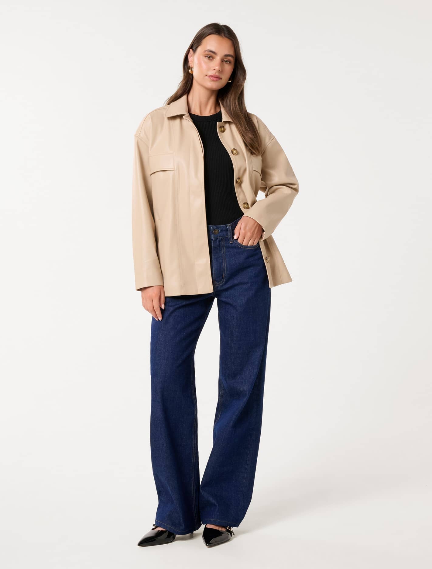 Karli Faux Leather Shacket Quicksand