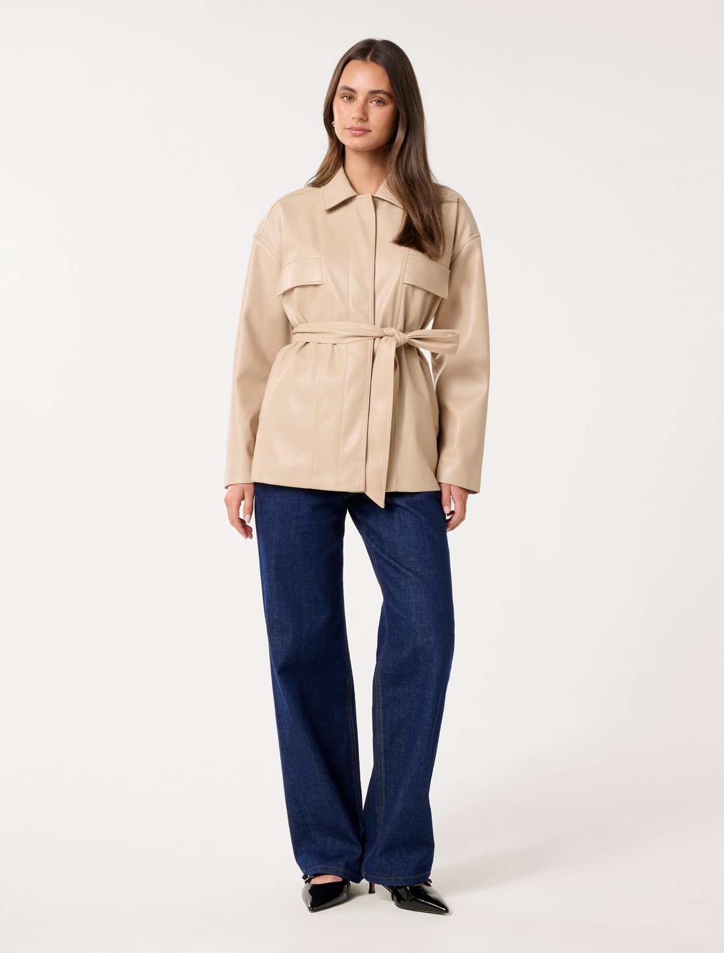 Karli Faux Leather Shacket Quicksand