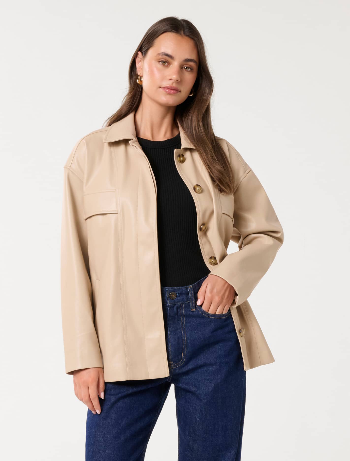 Karli Faux Leather Shacket Quicksand