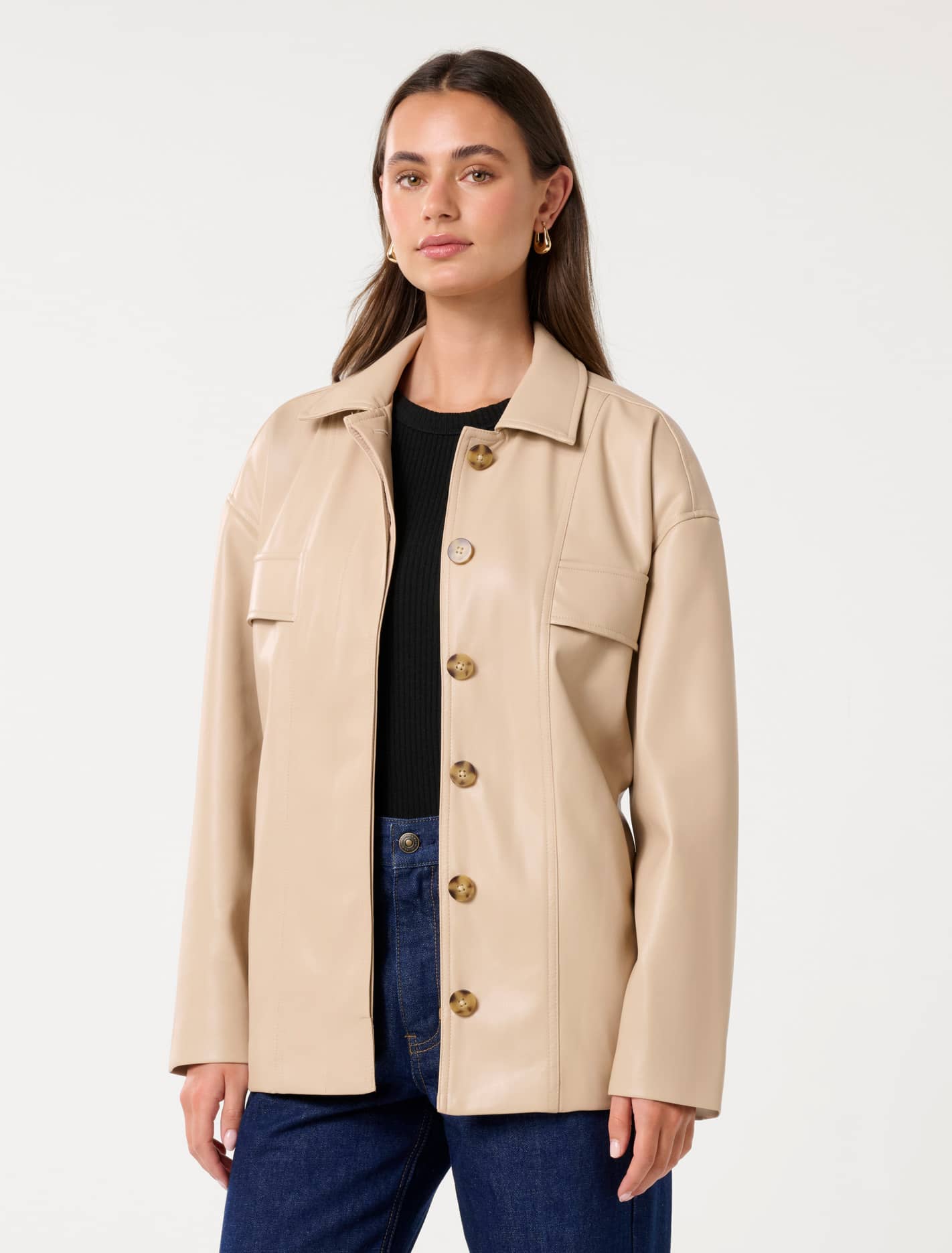 Karli Faux Leather Shacket Quicksand