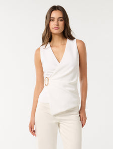 Jacqueline Crepe Wrap Top Porcelain