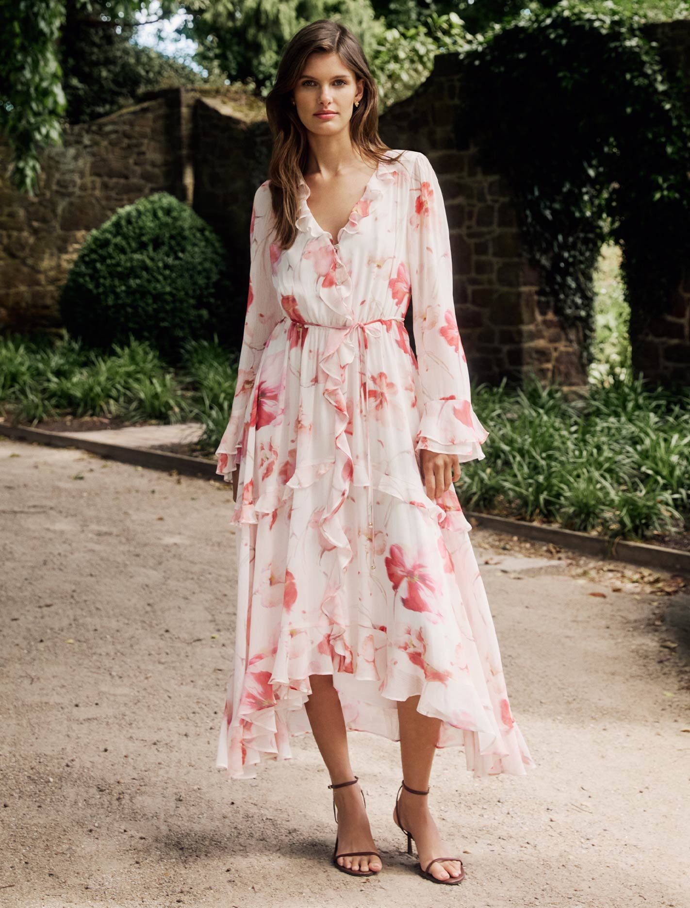 Kya Long Sleeve Frill Midi Dress Valerie Floral