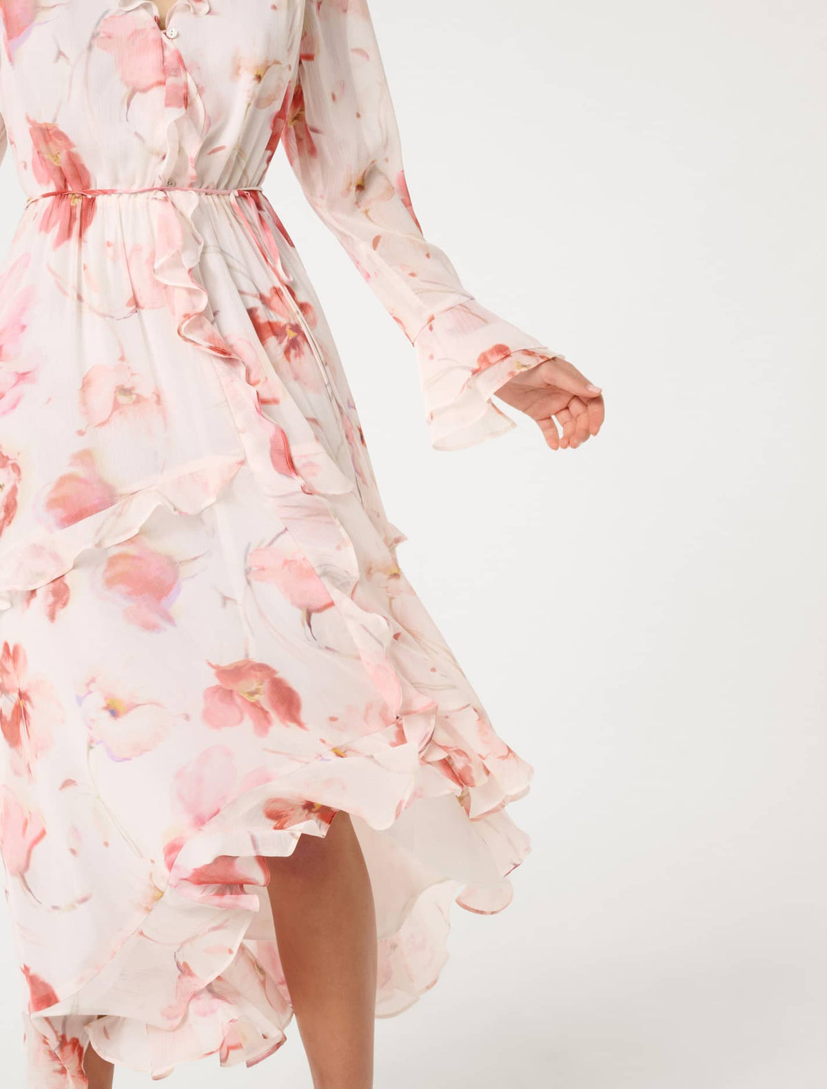 Kya Long Sleeve Frill Midi Dress Valerie Floral