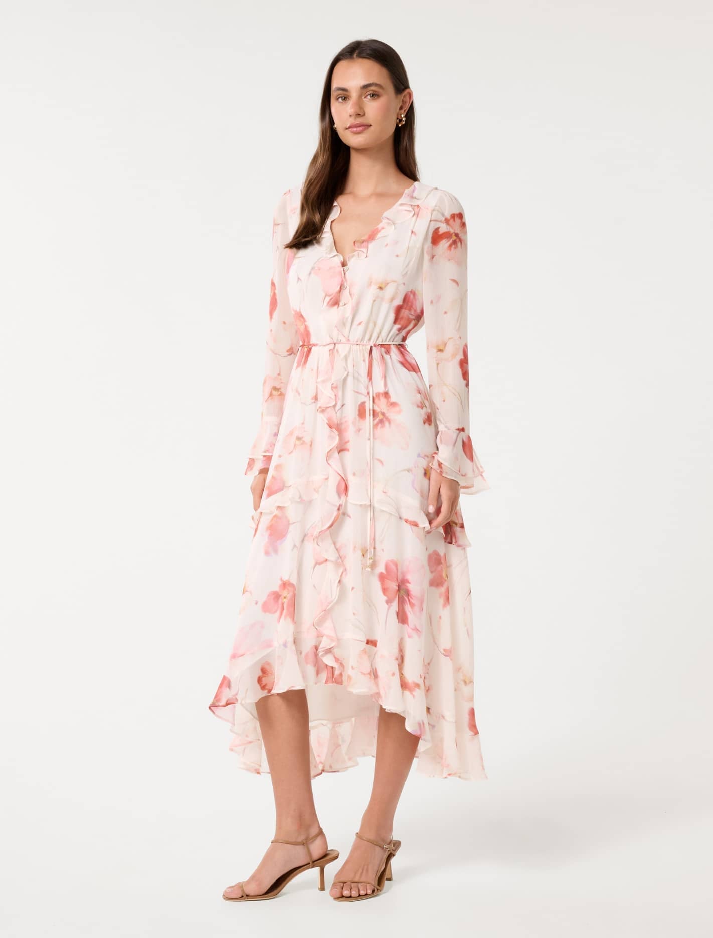 Kya Long Sleeve Frill Midi Dress Valerie Floral