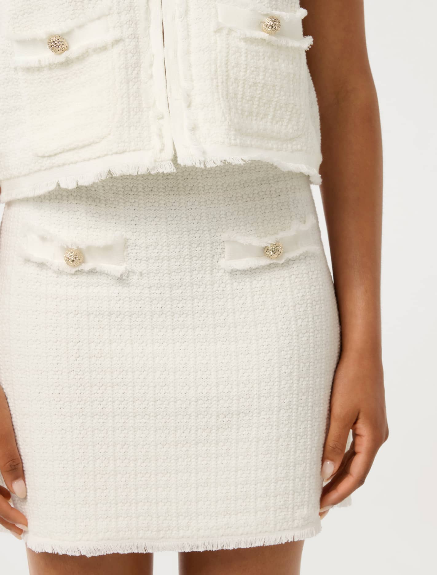 Faith Petite Boucle Knit Skirt Cream Co-ord